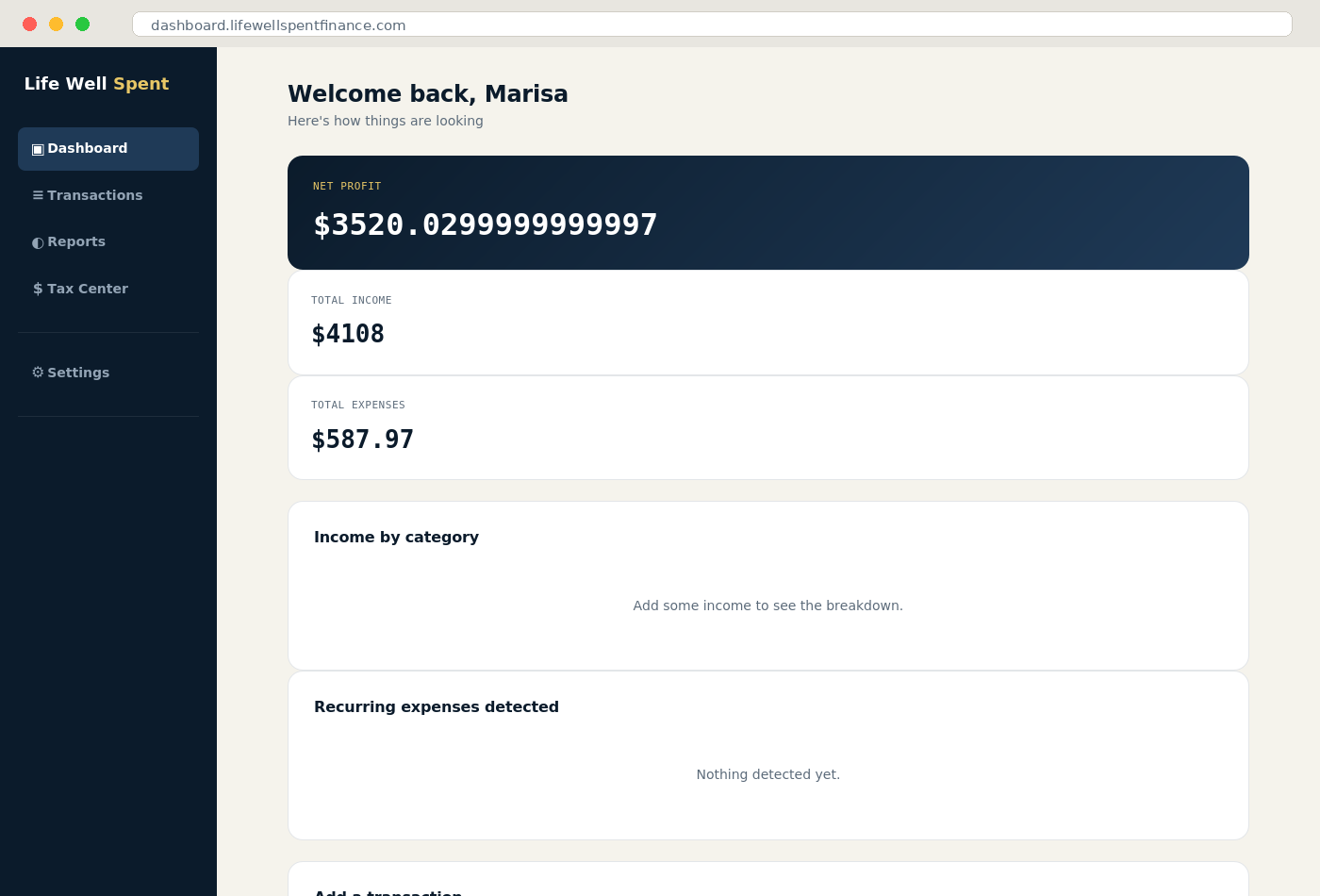 A look inside the Income & Expense Dashboard
